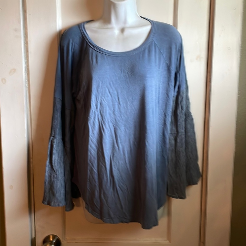 Blue top with crinkle bell sleeves size large